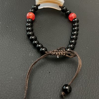 Banded Agate and Beaded Adjustable Cord Bracelet