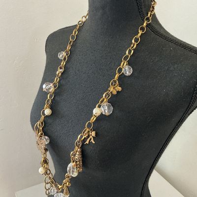 Vintage Style Gold-Tone Butterfly & Pearl Charm Necklace