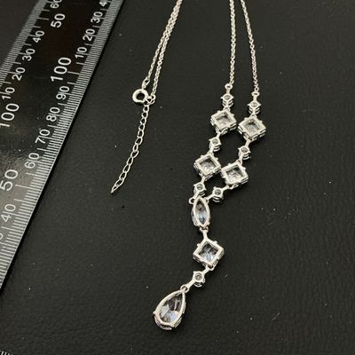 Silver-Tone Clear Rhinestone Y-Drop Statement Necklace