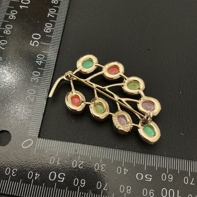 Vintage Gold-Tone Multi-Color Cabochon Leaf Brooch