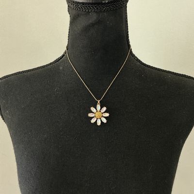 Betsey Johnson Iridescent Rhinestone Flower Pendant Necklace