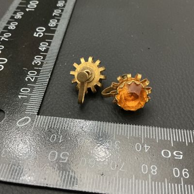 Vintage Brass & Amber Rhinestone Screw-Back Clip-On Earrings