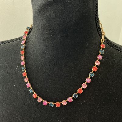 Multicolor Rhinestone Choker Necklace with Flower Charm