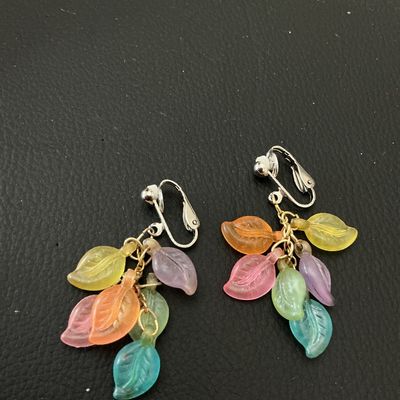 Vintage Colorful Lucite Leaf Dangle Clip-On Earrings