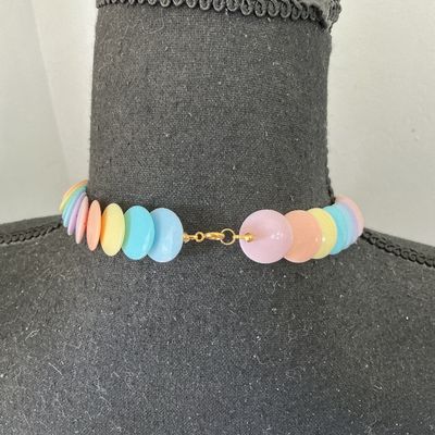 Pastel Color-Block Flat Disc Bead Collar Necklace