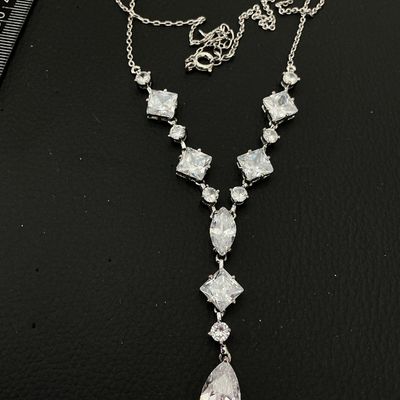 Silver-Tone Clear Rhinestone Y-Drop Statement Necklace