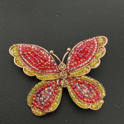 Beaded Butterfly Brooch Pin with Rhinestone Body