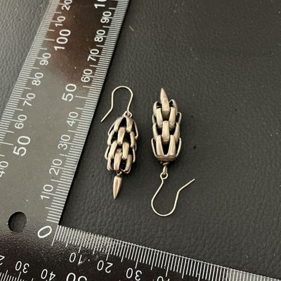 Silver-Tone Articulated Claw / Armor Drop Dangle Earrings