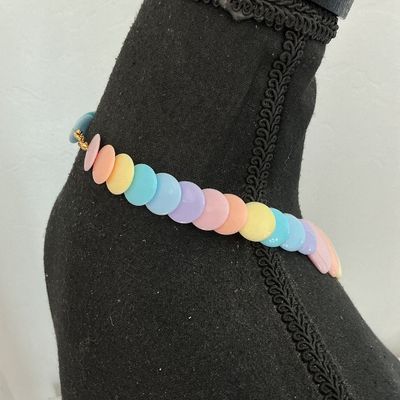 Pastel Color-Block Flat Disc Bead Collar Necklace