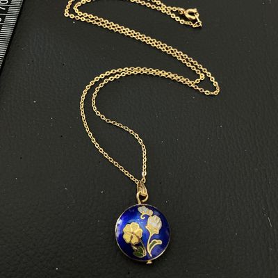 Vintage Gold-Tone Cloisonné Enamel Floral Pendant Necklace