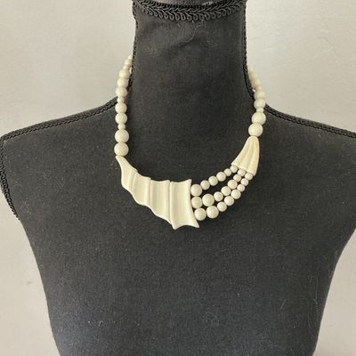 Vintage Off-White Molded Resin or Plastic Beaded Statement Necklace