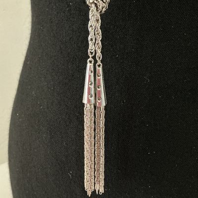 Vintage Silver-Tone Rope Chain Lariat Tassel Necklace