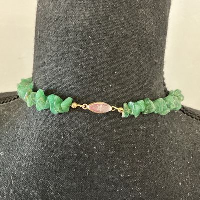 Green Gemstone Chip Strand Necklace with Filigree Clasp