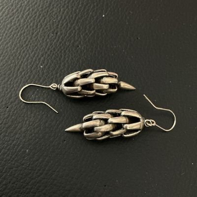 Silver-Tone Articulated Claw / Armor Drop Dangle Earrings