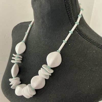 Vintage White and Light Blue Beaded Statement Necklace