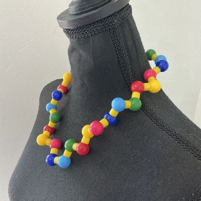 Vintage Colorful Molded Plastic Molecular Bead Statement Necklace