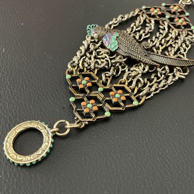 Ornate Enamel Bird Multi-Strand Statement Cuff Bracelet