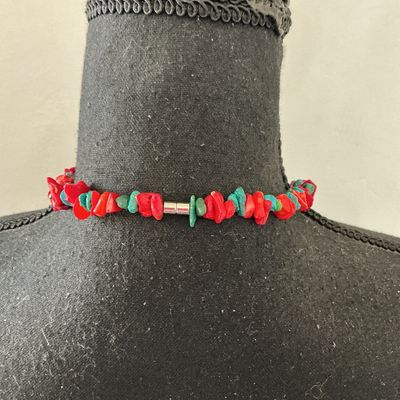 Red Coral and Turquoise Style Chip Bead Necklace