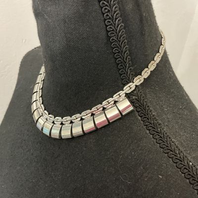 Vintage Silver-Tone Modernist Link Collar Necklace