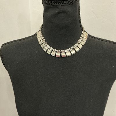 Vintage Silver-Tone Modernist Link Collar Necklace