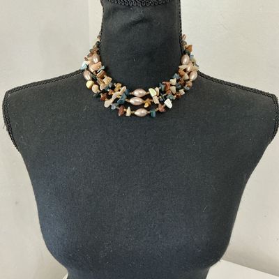 Vintage Multi-Strand Stone & Faux Pearl Choker Necklace