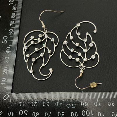 Silver-Tone Rhinestone Paisley Leaf Dangle Earrings