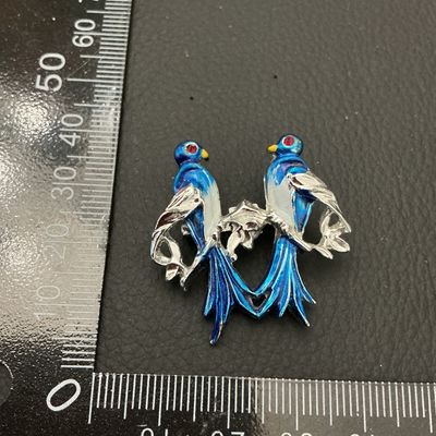 Vintage Enamel Blue Lovebirds Brooch Pin