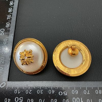 Vintage Gold Tone Faux Pearl & Rhinestone Starburst Button Earrings