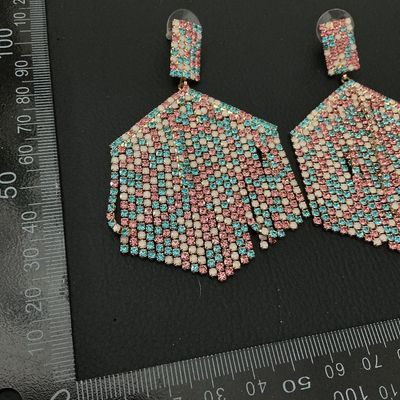 Pink, Turquoise, and White Rhinestone Mesh Statement Dangle Earrings