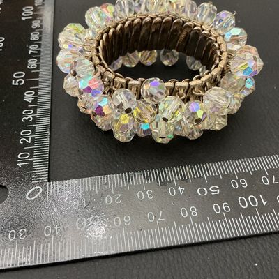 Vintage Japan Aurora Borealis Crystal Beaded Expansion Stretch Bracelet