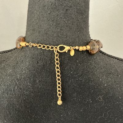 Chico's Statement Necklace with Amber-Tone Beads and Ring Pendant