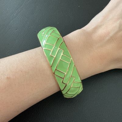 Green Enamel & Gold-Tone Hinged Bangle Bracelet