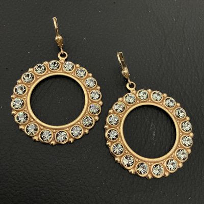 Gold-Tone Rhinestone Circular Hoop Dangle Earrings