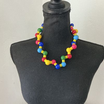 Vintage Colorful Molded Plastic Molecular Bead Statement Necklace
