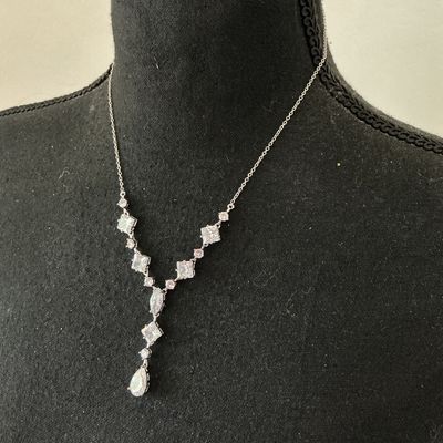 Silver-Tone Clear Rhinestone Y-Drop Statement Necklace