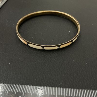 Vintage Brass Inlay Bangle Bracelet with Bone or Shell Segments