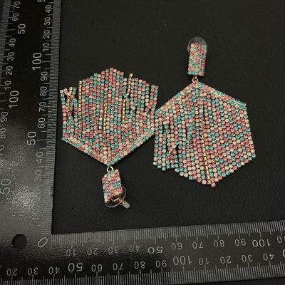 Pink, Turquoise, and White Rhinestone Mesh Statement Dangle Earrings