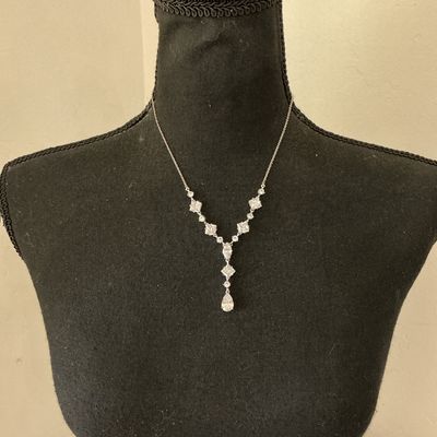 Silver-Tone Clear Rhinestone Y-Drop Statement Necklace