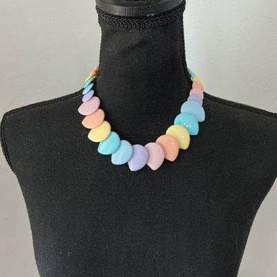 Pastel Color-Block Flat Disc Bead Collar Necklace