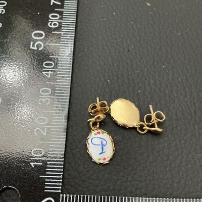 Vintage Gold Tone Initial 'P' Enamel Dangle Earrings