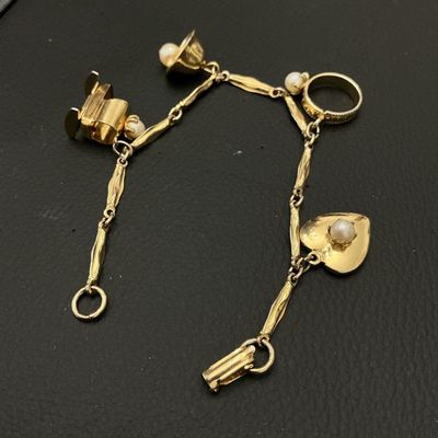 Vintage Gold Tone Charm Bracelet with Faux Pearl Charms
