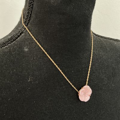 Vintage Avon Gold-Tone Carved Pink Flower Pendant Necklace