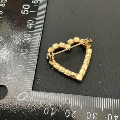 Vintage Gold Tone Amber Rhinestone Heart Brooch