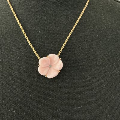 Vintage Avon Gold-Tone Carved Pink Flower Pendant Necklace