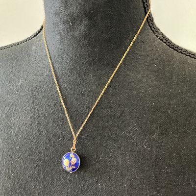 Vintage Gold-Tone Cloisonné Enamel Floral Pendant Necklace