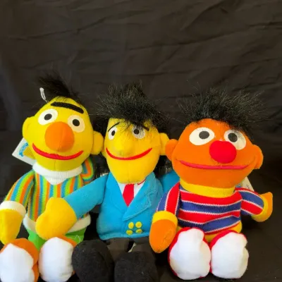 Vintage/Modern Sesame Street Plush Lot of 3 - Bert, Ernie & Guy Smiley