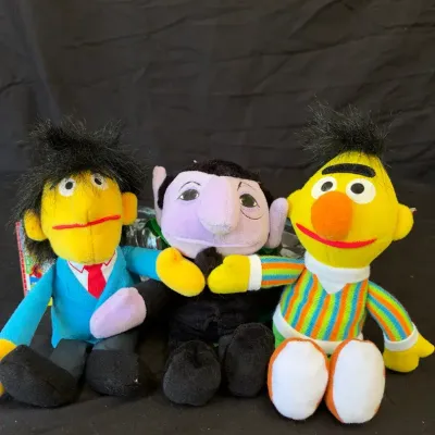 Vintage Sesame Street Plush Lot of 3 – Bert, Count von Count, & Guy Smiley