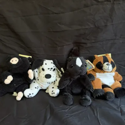 Lot of 4 Vintage Floppy Bean-Bag Plush Toys – Woodland & Domestic Animals