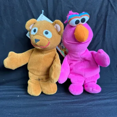 Vintage 1997 Tyco Sesame Street Bean Bag Plush Bundle – Baby Bear & Pink Telly Monster