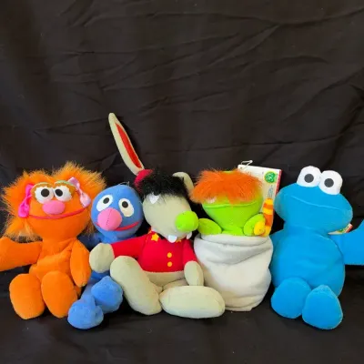 Vintage 1997 Tyco Sesame Street Bean Bag Plush Lot of 5 - Cookie Monster Zoe Grover Benny Rabbit Hon